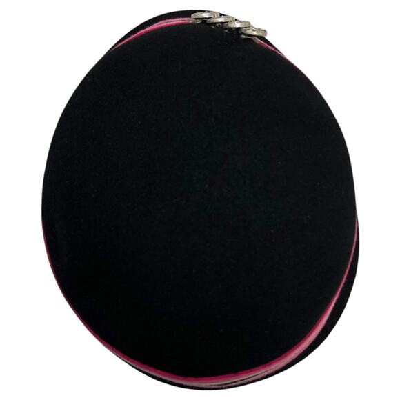 Vintage 1960s Fur Felt Pillbox Hat Pink Black Rhinestone Brooch Jackie O main image 6